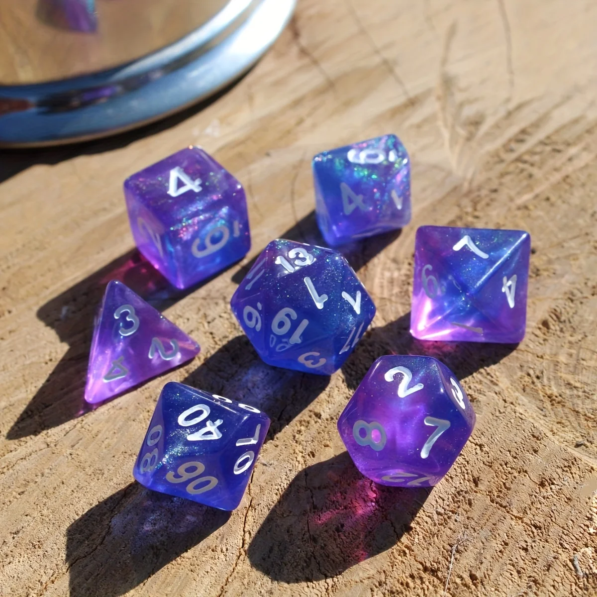 7Pcs/Set Indigo Depths Galaxy Starry Sky Dice for DND Dungeons and Dragons Table Games D&D RPG Tabletop Roleplaying