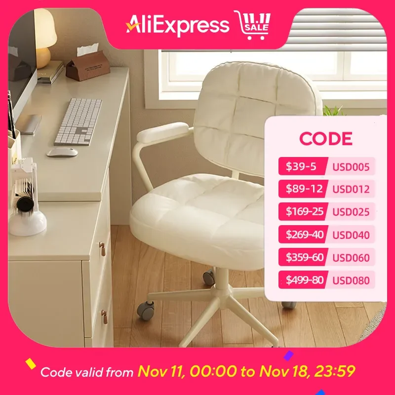 

Armpad Cheap Office Chair Design Normal Casters White Mobile Office Chair Lazy Study Room Cadeira Para Escritorio Furniture