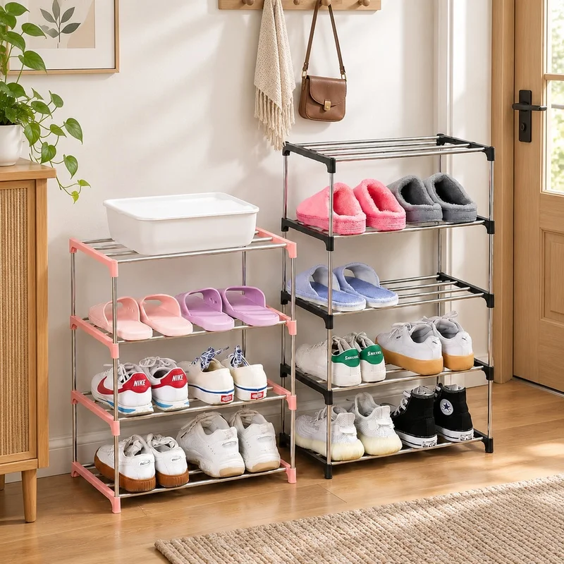 Compact 3-4 Level Shoe Rack with Multiple Tiers for Organized Home Storage