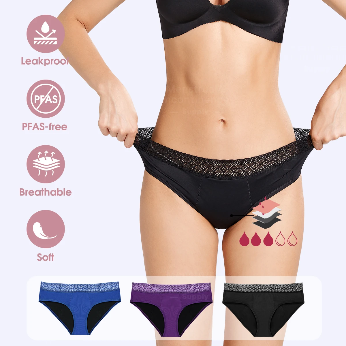 

Mid Waist Leakproof Period Panties Moderate Flow Absorbent Underwear Breathable Reusable Washable Perfect Cut and Fitting