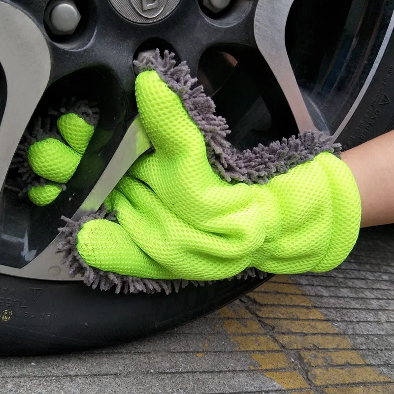 Car Washing Gloves 5 Finger Soft Multifunction Double-sided Cleaning Brush for Car and Motorbike Washing Drying Mitts