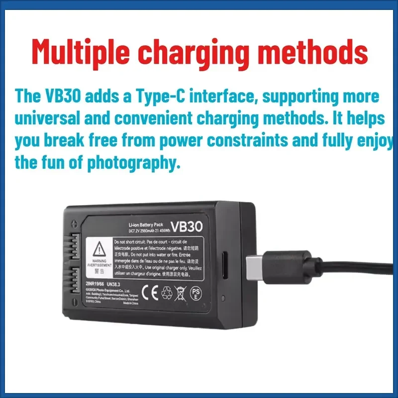 VB30 7.2V 2980mAh Digital Batteries for Godox AD100PRO V1/V1PRO V860III V850III MF-R76 RING72 Lithium flash Fast Shipping