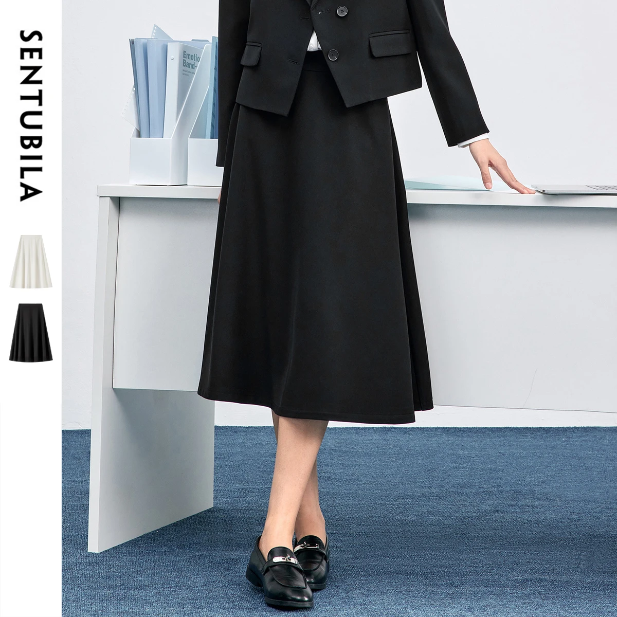 

SENTUBILA Women's Solid Color A-Line Midi Skirt Autumn 2025 Work Office Formal Commuter Teacher Wearing Suit Skirt Q53QG1653