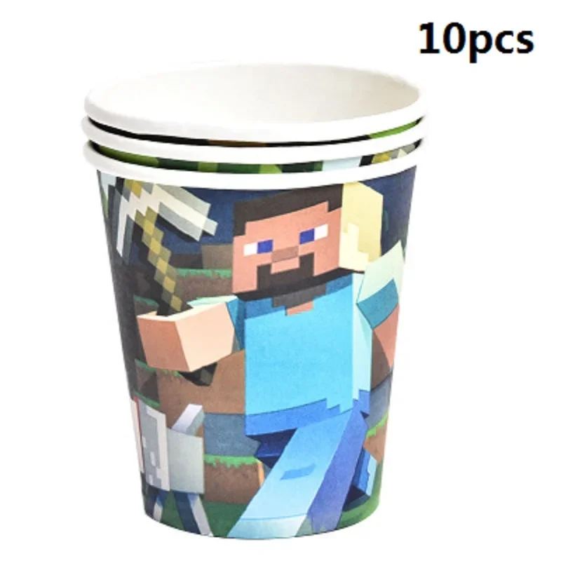 Minecrafte Steve Birthday Party Decorations Set Box Napkins Plates Tablecloth Cups Knives Forks Spoons Kids Tableware Supplies