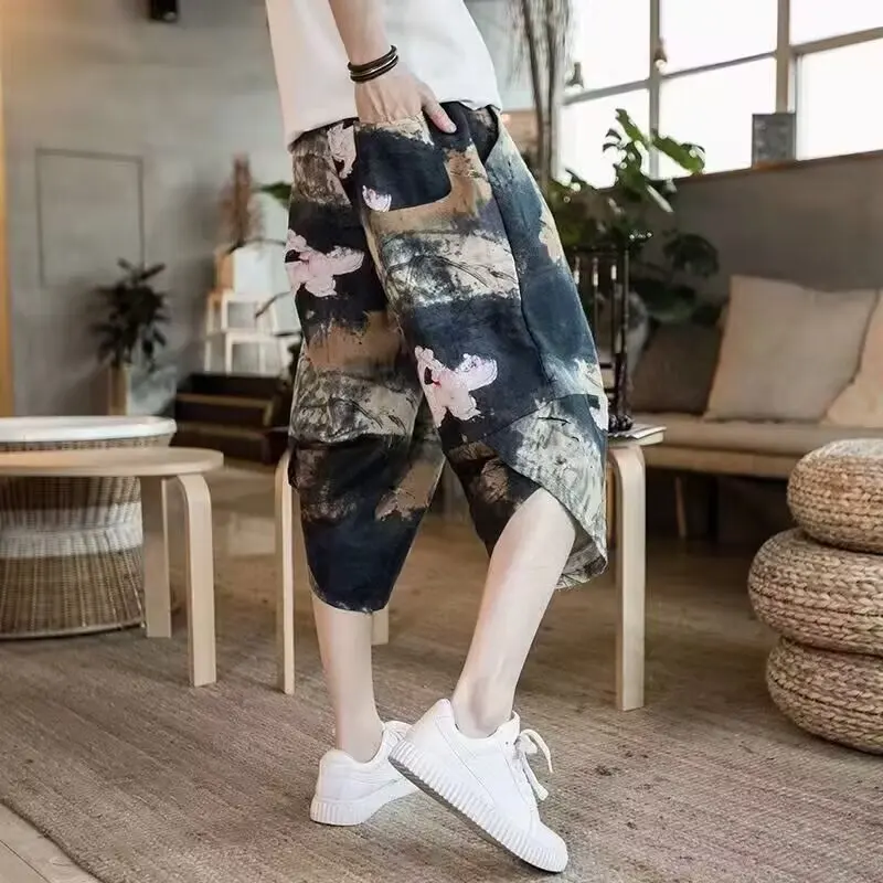 

Casual Cotton Lin Men's Harlan Pants Seven-Foot Length Loose Fit Hip Hop Sle Youthful Vitali Summer Thin Model Trendy