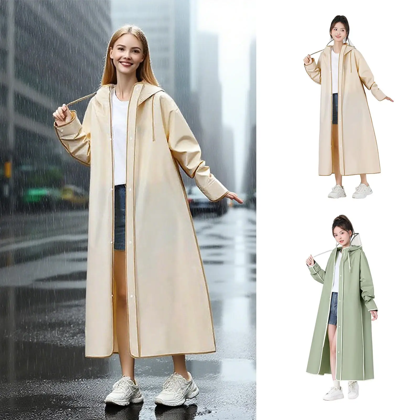 Adult Rain Poncho Long Adults Rain Poncho With Sleeves Lightweight Trench Coats With Adjustable Drawstring Jacket For Cycling