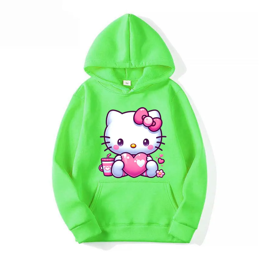 Women's Oversized Hoodies Korean Fashion Cute Student Sweatshirt Sanrio Hello Kitty Pattern Pullover Ladies Winter Outerwear