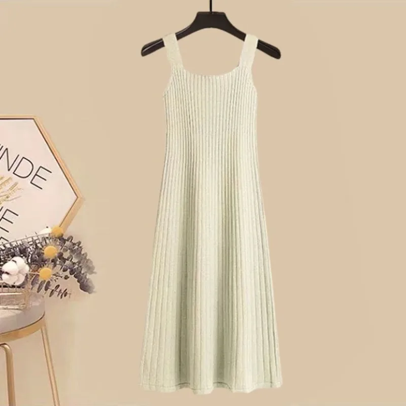 Women's Autumn Winter New Vintage Knit Sweater+sexy Sling Skirt 2-piece Suit 2025 Korean Elegant Loose Coat Dress Matching Set - Image 6