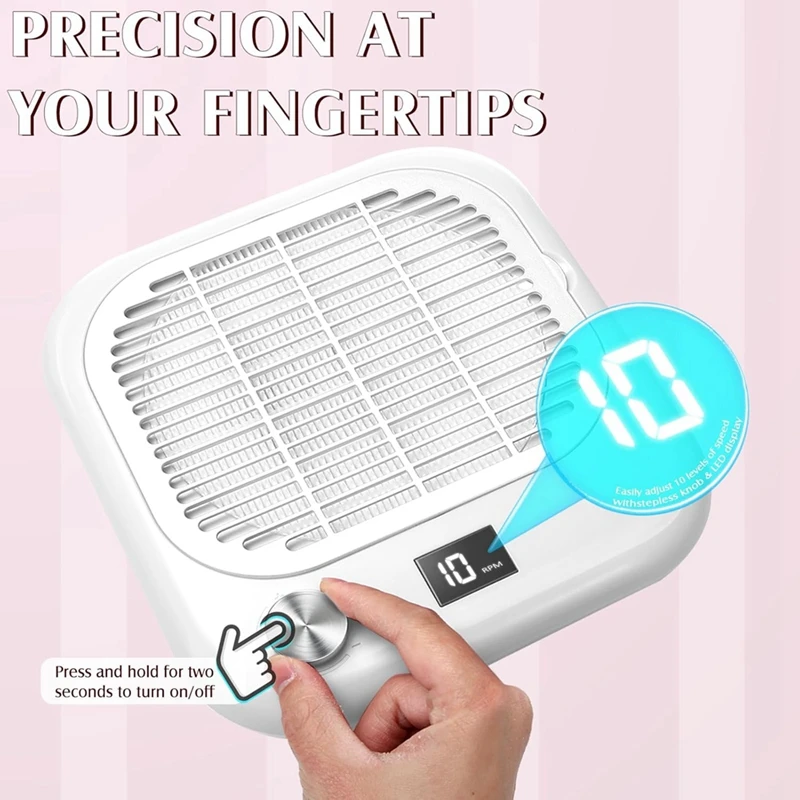 MYHOME Nail Dust Collector Vacuum For Nail Tech 600PA High-Speed Electric With Reusable Filter, Quiet Suction Machine