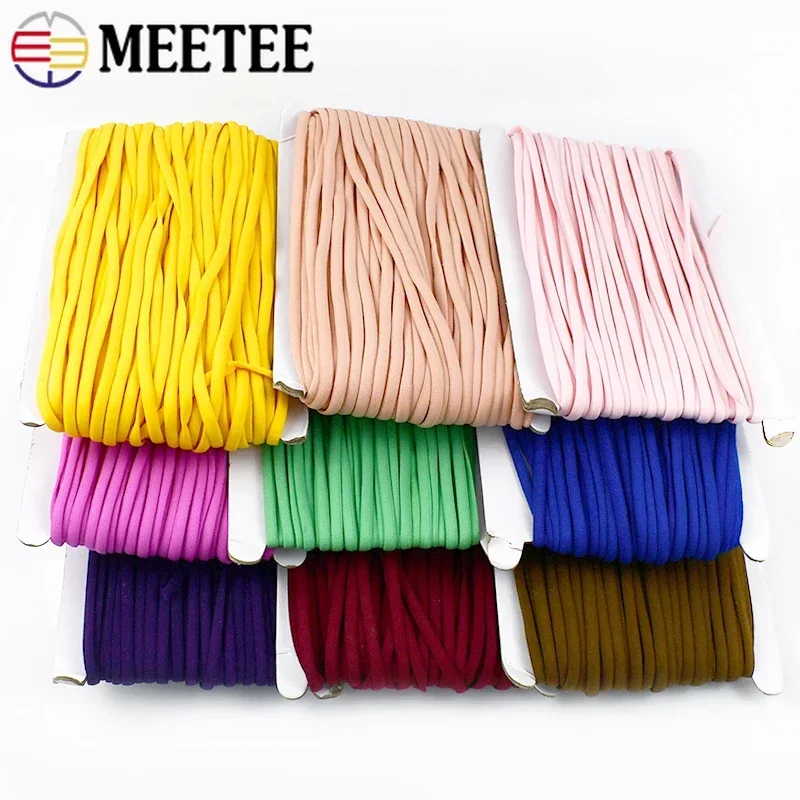 5Meters Meetee 3/5mm Colorful Elastic Band Polyamide Rope Oil Core Hair Ring Ear Strap Belt Decor Rubber Tape Sewing Accessories