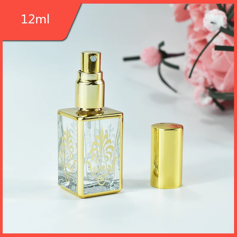 New 12ml  Perfum Refillable Bottles High Grade Glass spray Fine Mist Empty Square Bronzed Glass Spray bottles