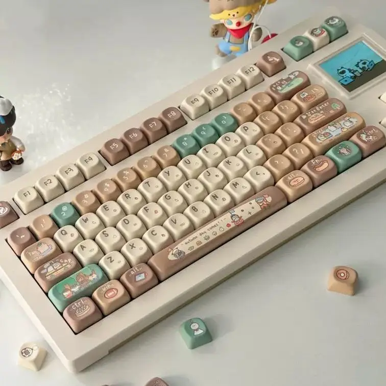 Cocoa soy milk keycaps XOA height PBT material five-sided hot sublimation process fresh and cute personalized keycaps