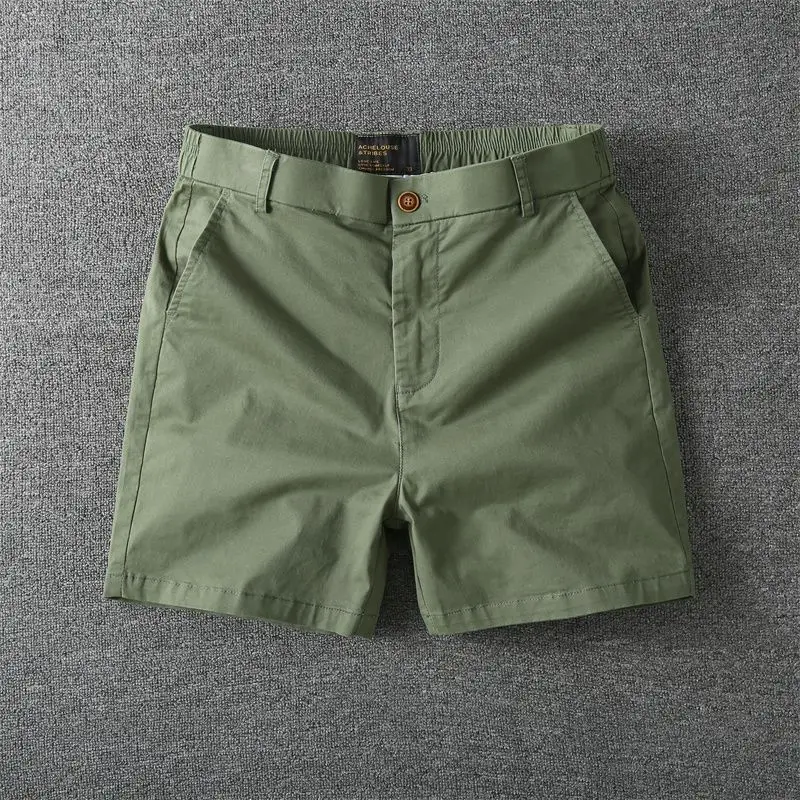 Summer Clothing Retro Solid Color Shorts Casual Men's Trendy Brand Thin Elastic Bermuda Cargo Half Pants Men Short Pants