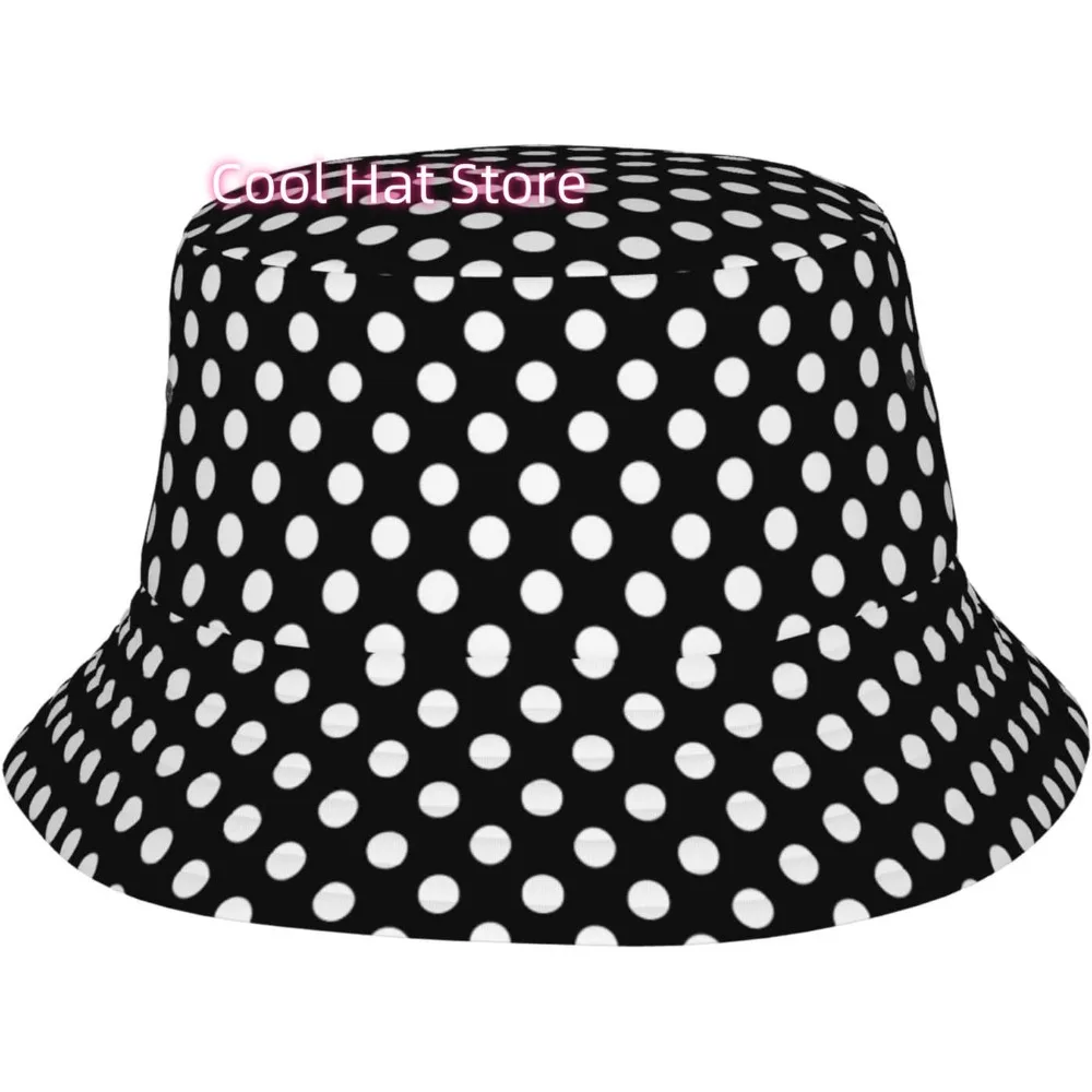 

Black White Polka Dot Bucket Hat Summer Fisherman Cap Travel Sun Hat for Women and Men