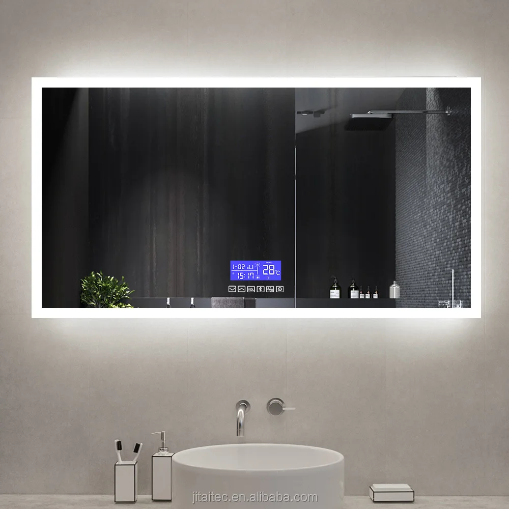 High Quality Led Smart Mirror with Speaker Bathroom Hotel Full Shower Wall Lighted Mirror Wall Hanging Rectangle Modern Equipped