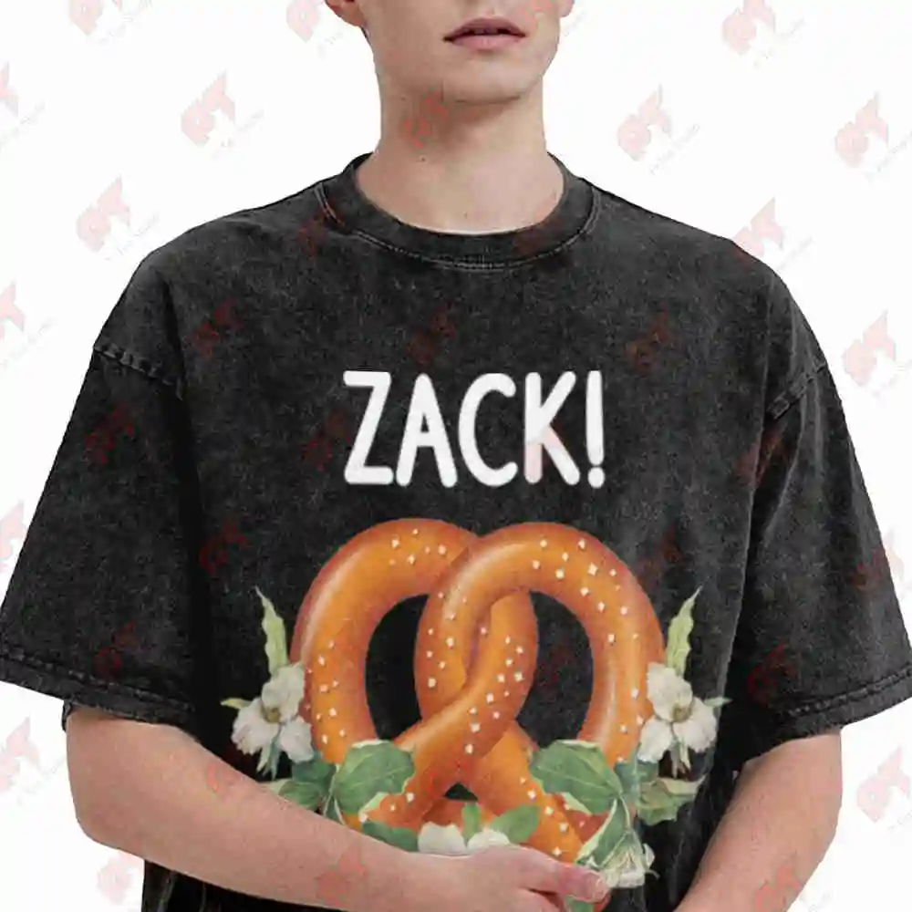 Zack Aufbrezelt Trachten Dirndl Vintage Washed Tee Pure Cotton T-Shirt