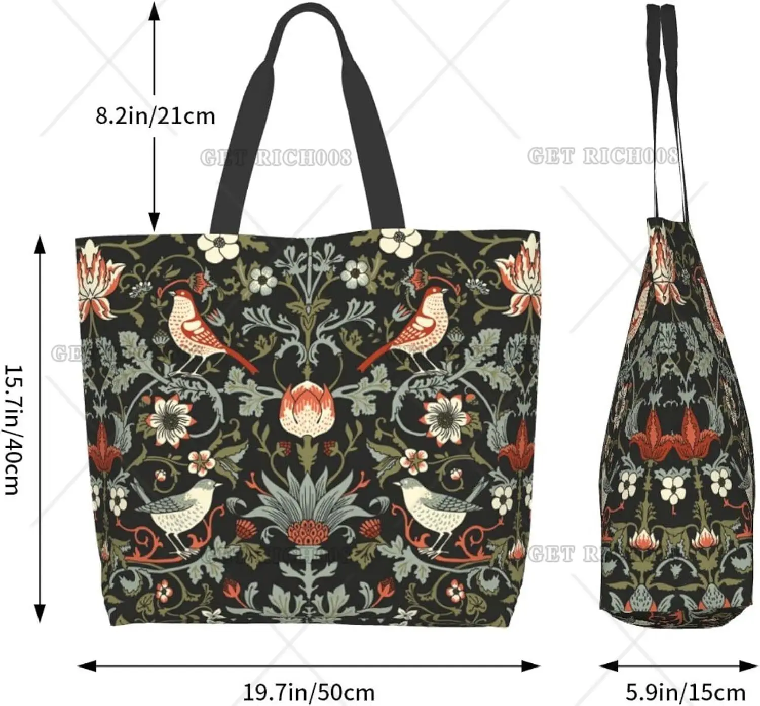 Scandinavian Pattern Bird Vintage Woman Tote Bag Shoulder Handbag Shopping Grocery Bag Reusable Shopping Bag One Size