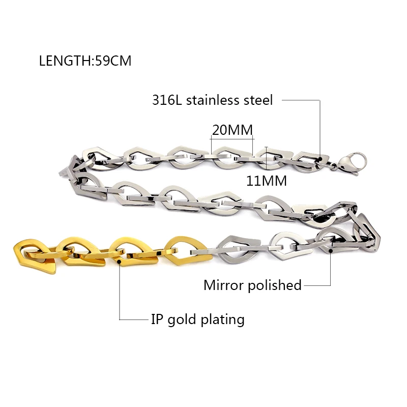 Gold Color Stainless Steel Leaf Link Necklace Cross T 59cm Silver gold Mix Necklaces Luxury New Jewelry Gift for Women 2025