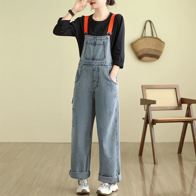 Creative Colorful Strap Denim Suspender Women's Spring Fall Fashion Korean Style Soft Comfortable Solid Color Simple Basic Jeans