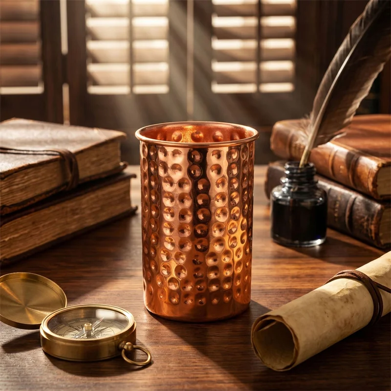 Retro Reines Kupfer 2 Becher, 2 Strohhalme Set 400ml Massive Moscow Mule 100% Kupfer Cocktailglas Bier Milchbecher Tee Tumbler Trinkgeschirr – Detail 8