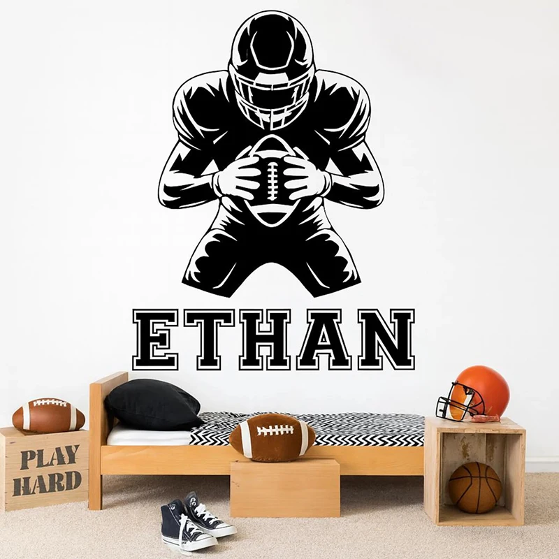 Personalized Football Name Wall Decal Kids Room Vinyl Sticker Boys Bedroom Nursery Playroom Wall Art Decoration Gift  E998
