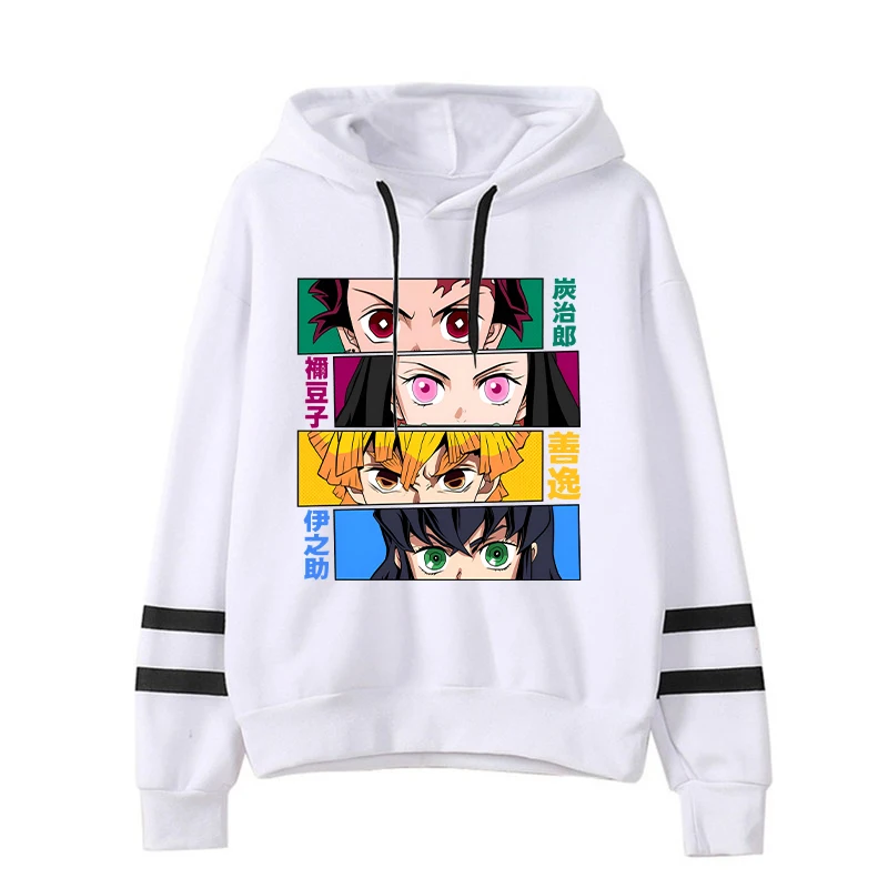 

New Fashion Anime Kamado Tanjirou Kamado Nezuko Pullover Long Sleeve Sports Hoodie Women Stripe Sweatshirt Pullover Tops