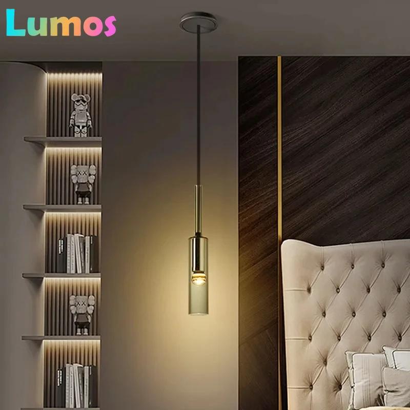 

Nordic Long Tube Pendant Lights Hanging Kitchen Light Black Bottle Adjustable Home Dining Room Lighting for Ceiling Room Decor