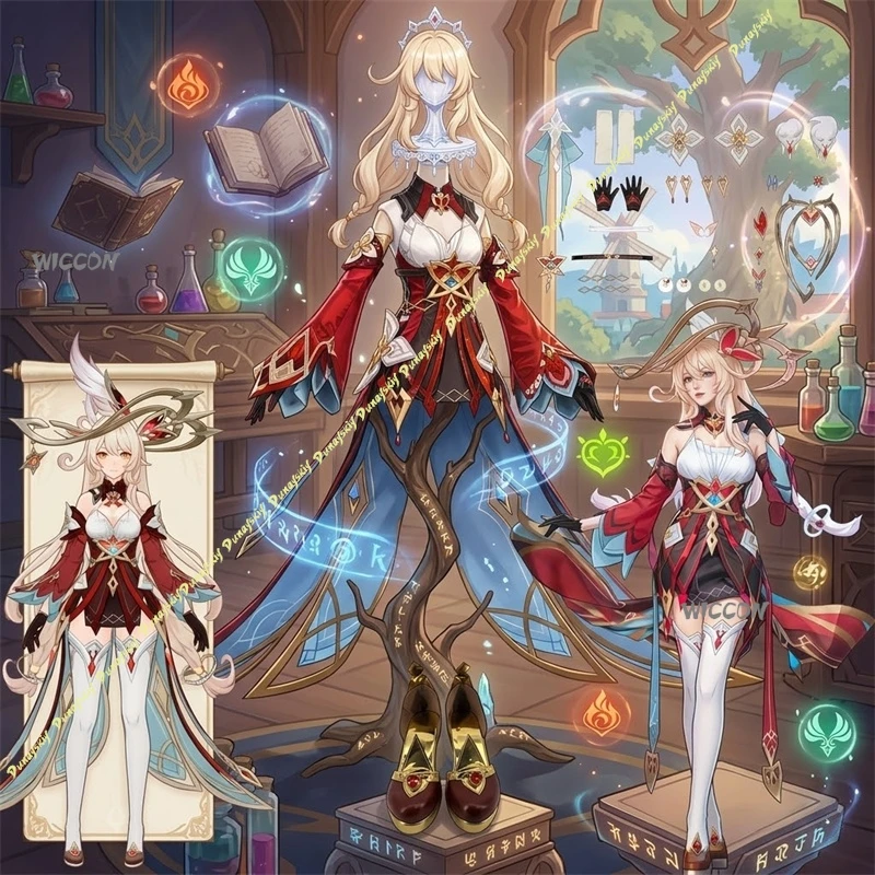 Disfraz de Genshin Impact, disfraz de Alice, ropa para Halloween, conjunto completo con ropa, peluca y zapatos de alta calidad