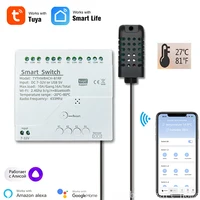 Tuya Smart 7-32V WiFi relé de 4 canales con Sensor de temperatura y humedad interruptor de contacto seco pasivo RF433 Compatible con Alexa Alice