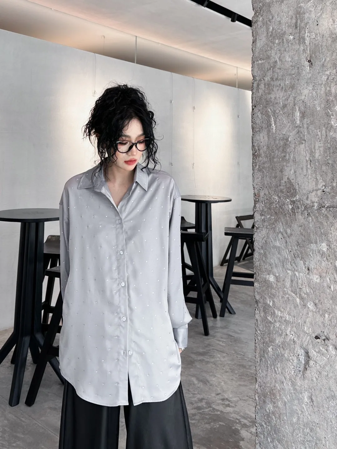 2024 Summer and Autumn New Women's Clothing Hot pressed loose silhouette silk shirt 0808