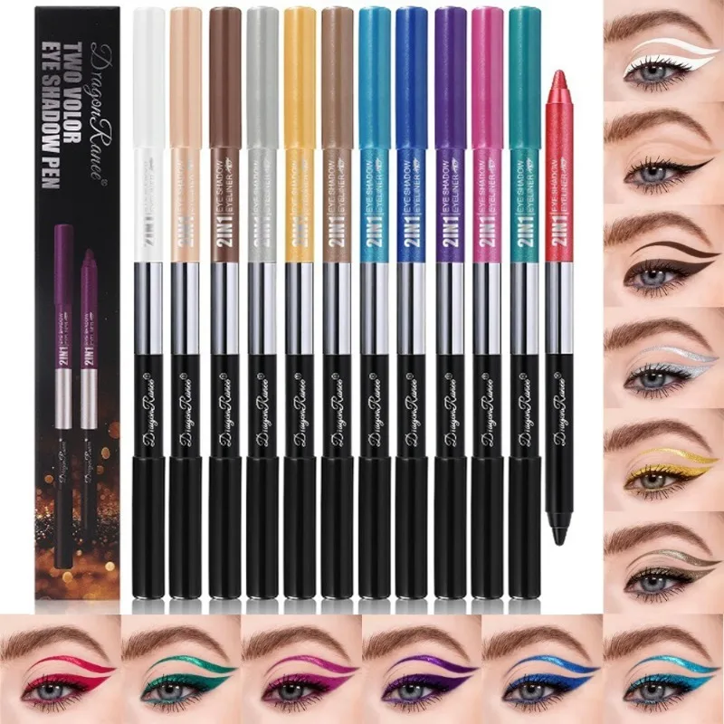 12 Colors Dual End Eyeliner Pencil Pearlescent Matte Shimmer Eyeshadow Stick Waterproof Under Eye Eyelid Brightening Makeup Pen