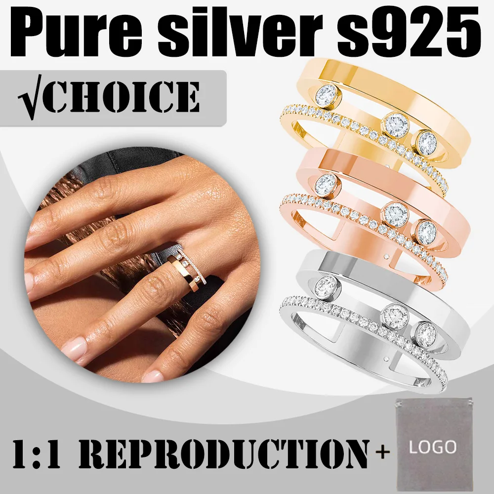 Multi layer sparkling pure silver s925 hollowed out banquet three diamond luxury MOVE ROMANE series diamond ring