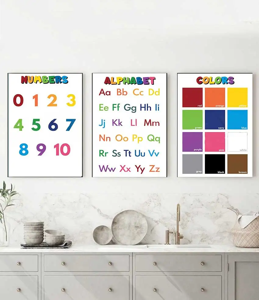 1pc frameless Kids Educational Classroom Posters, Alphabet Numbers & Color Names Learning Wall Art for Children