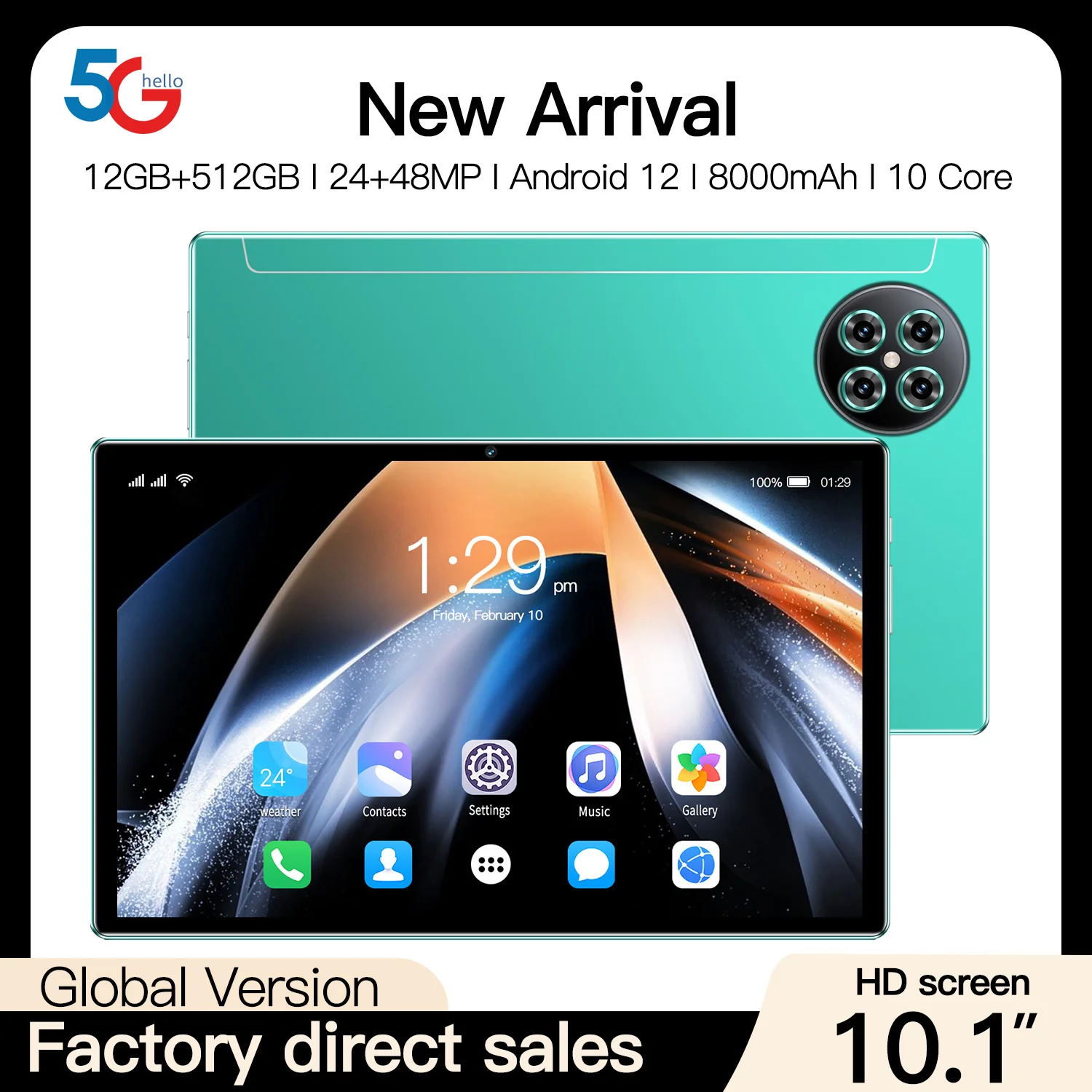 New X90 Android 12 10.1-inch Tablet HD Screen 12GB RAM+512GB ROM MTK6797 12000mAh 24MP+48MP Bluetooth5.0 5G WIFI Popular Tablets