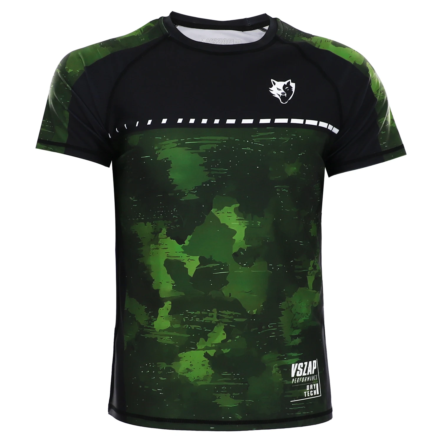 VSZAP Camouflage Storm Gym Outdoor Cycling Sanda Jujutsu Tight Training Clothes Breathable and Elastic Short Sleeves