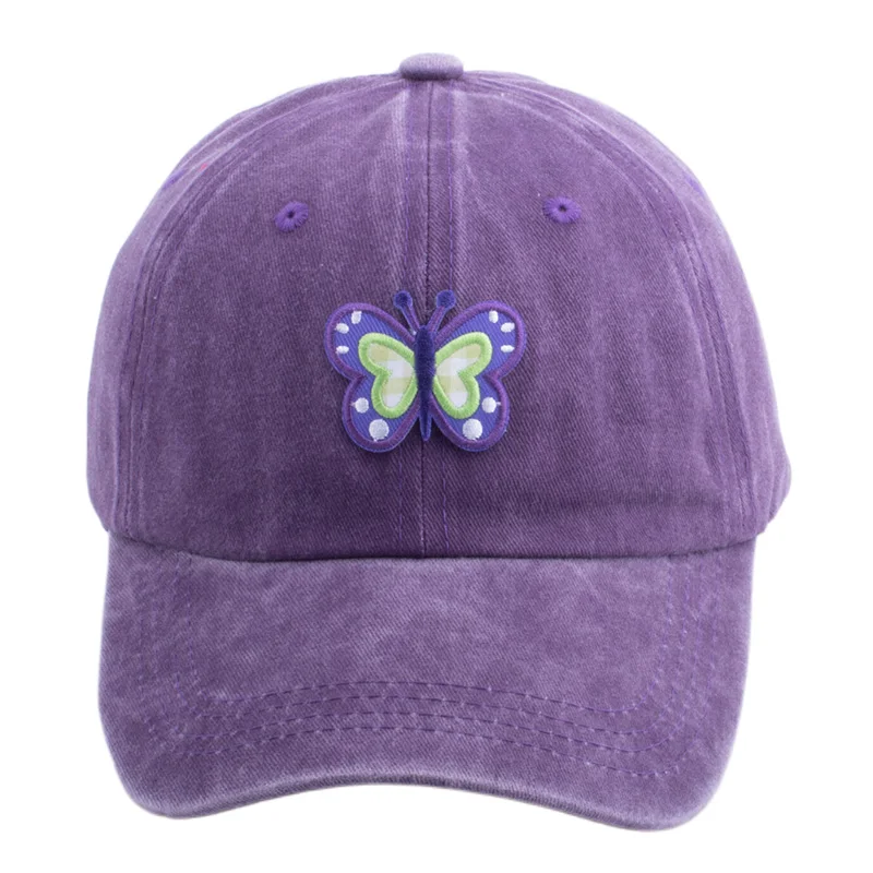 

Ladies Butterfly Baseball Cap Women Purple Hat Plain Cotton Washed 2023