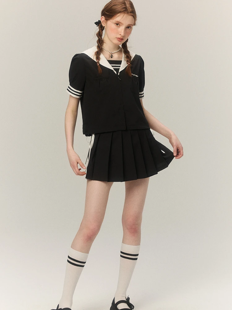 Adagirl Kawaii Sailor Kraag Blouse Vrouwen Zomer Mode Korte Mouw Wit Shirt Rits Preppy Stijl Esthetiek Uniform Kleding