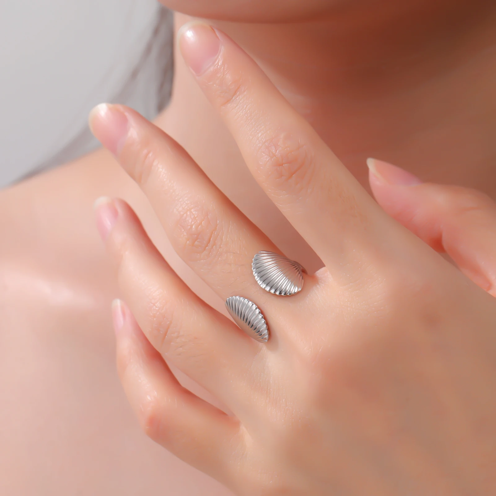 COOLTIME Seestern Muschel Ring für Frauen Edelstahl Gold Farbe Trendy Ozean Offenen Ring Finger Schmuck Geschenk Neue – Detail 17