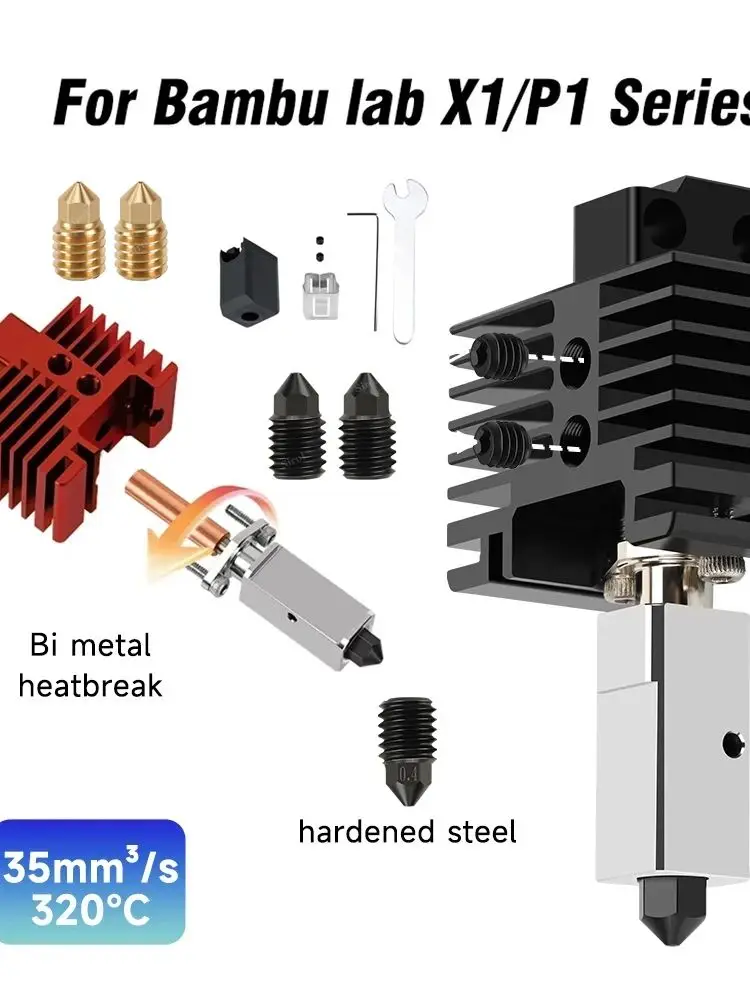 Zestaw Hotendu V2.0 do Bambu Lab X1 P1P, dysza ze stali hartowanej, blok grzejny z miedzi platerowanej do Bambu Lab X1 X1C Hot End — zdjęcie produktu 7