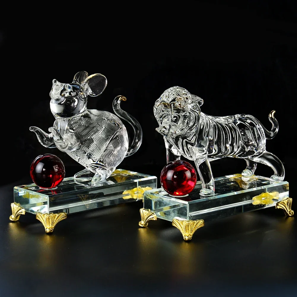 Cartoon Twelve Zodiac Signs Mouse Tiger Crystal Glass Faceted Prism Craft Wealth Feng Shui Ornament Figurines Wedding Home Decor