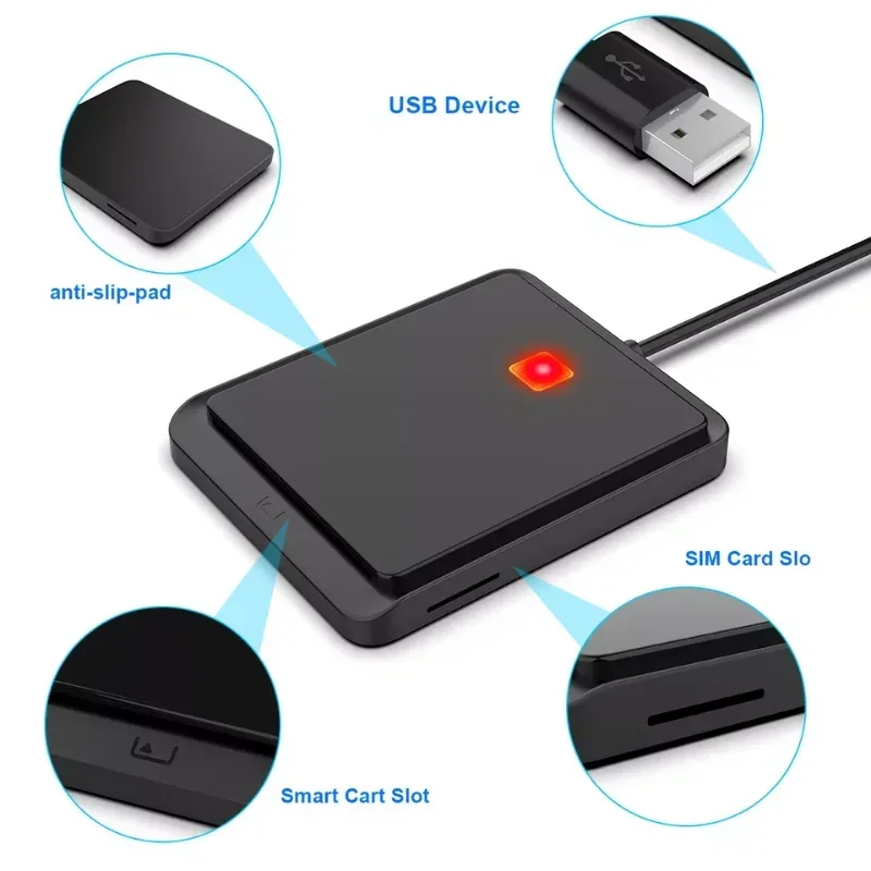 محمول USB 2.0 قارئ البطاقات الذكية DNIE ATM CAC IC ID بطاقة البنك بطاقة SIM شبيه موصل أسود أبيض اللون لنظام التشغيل Windows Linux