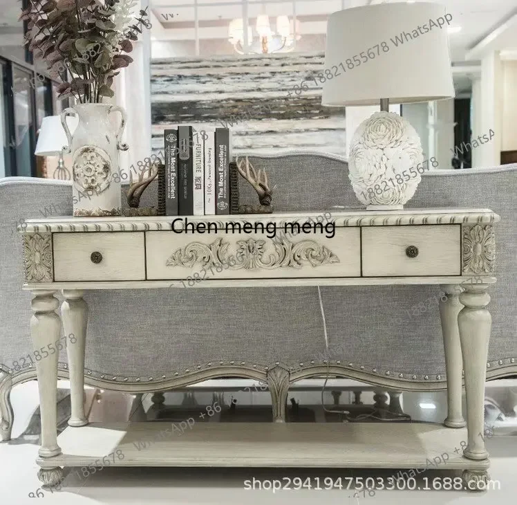 

American Style Solid Wood Entrance Cabinet Furniture Living Room Vintage Carved Wall Side Table Storage Display Table