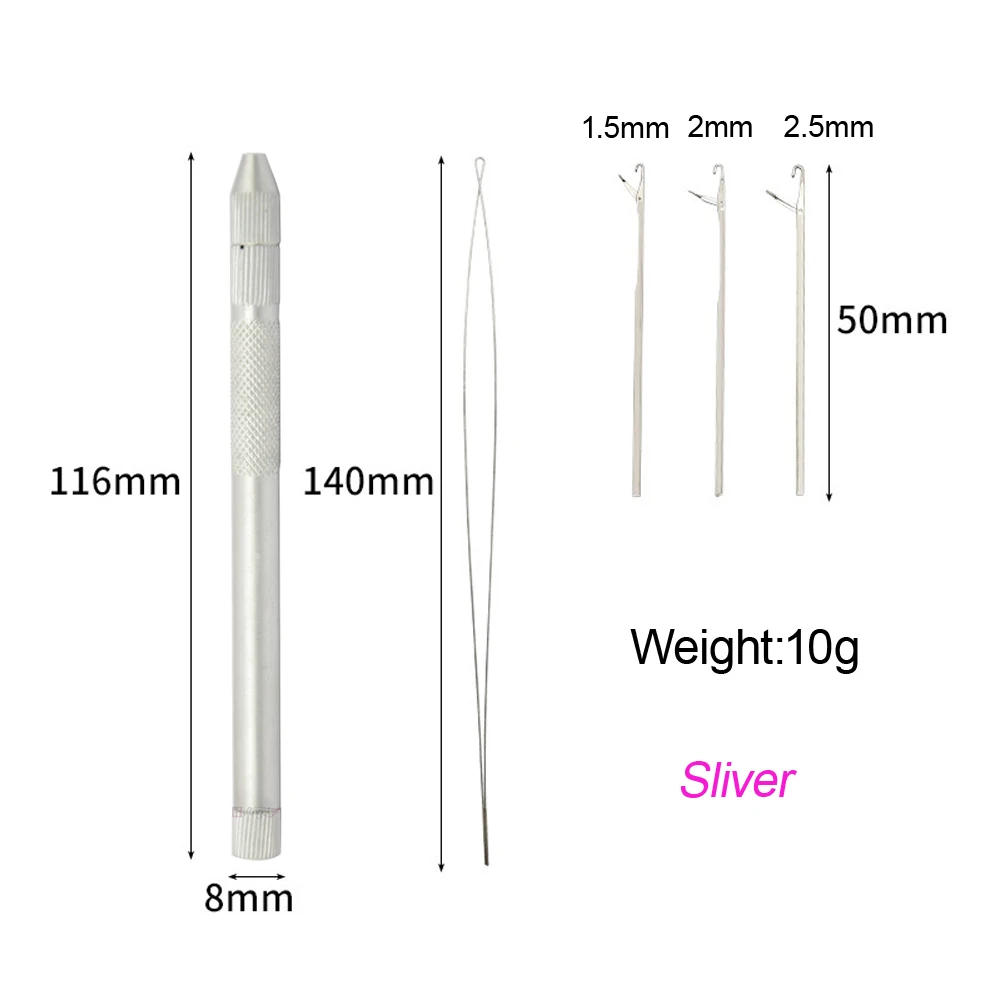 أداة خطاف خيط الألومنيوم مع حلقة إبرة لوصلات الشعر الدائري الصغير الخرز الشعر التمديد التهوية الشب سحب إبرة