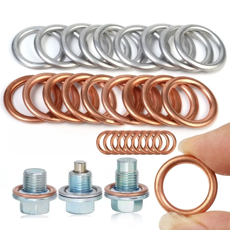 200/10pcs Car Oil Pan Drain Gasket Drainage Bolt Pad Aluminum/ Copper Oil Drain Plug Gasket Cars Accessories for Volkswagen Audi