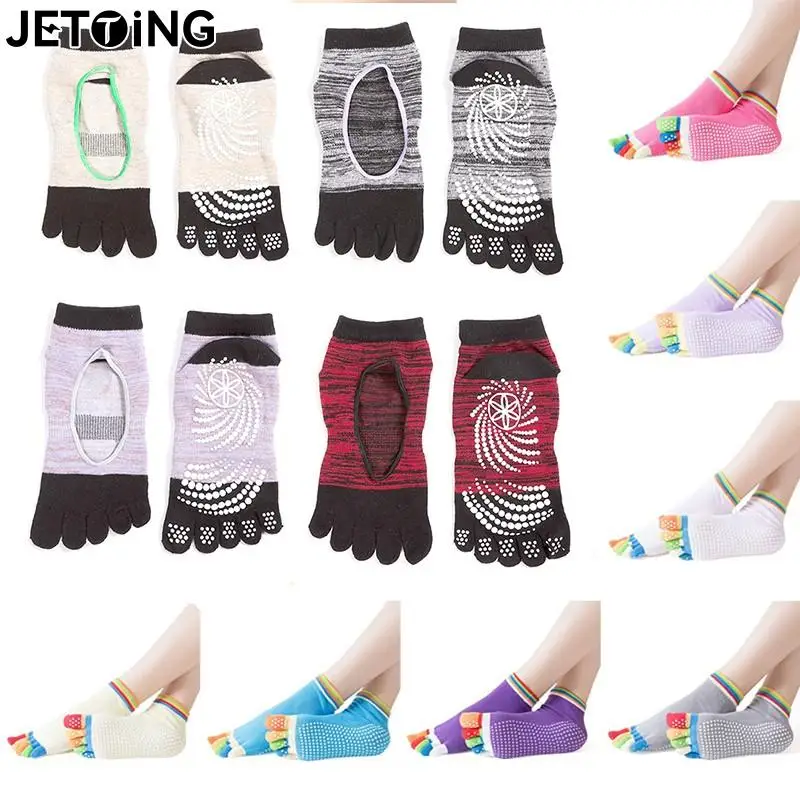 

1pair Women Anti-slip Yoga Socks Girls Non Slip Ladies Five Fingers Fitness Gym Sport 5 Toe Socks Colourful Elastic