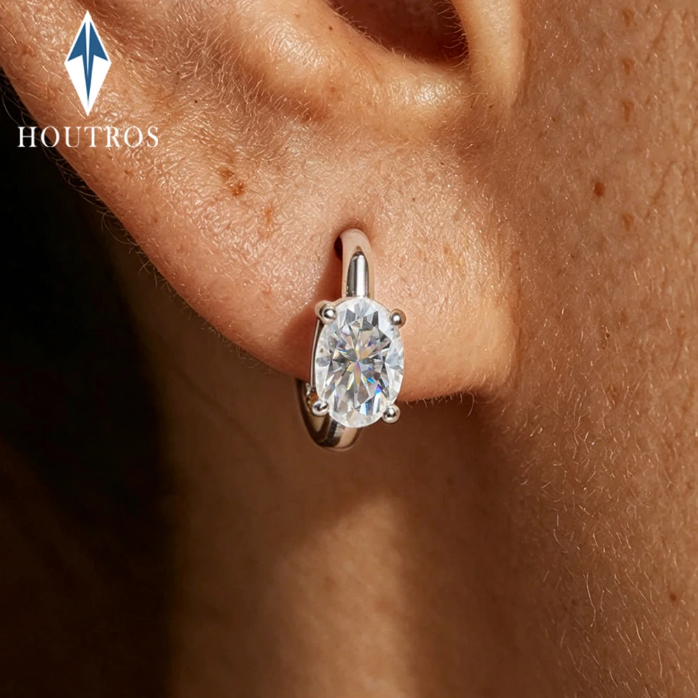 1CT Oval Cut Moissanite Hoop Earrings 925 Sterling Silver Classic Solitaire Diamond Leverback Earrings for Women Bridal Jewelry