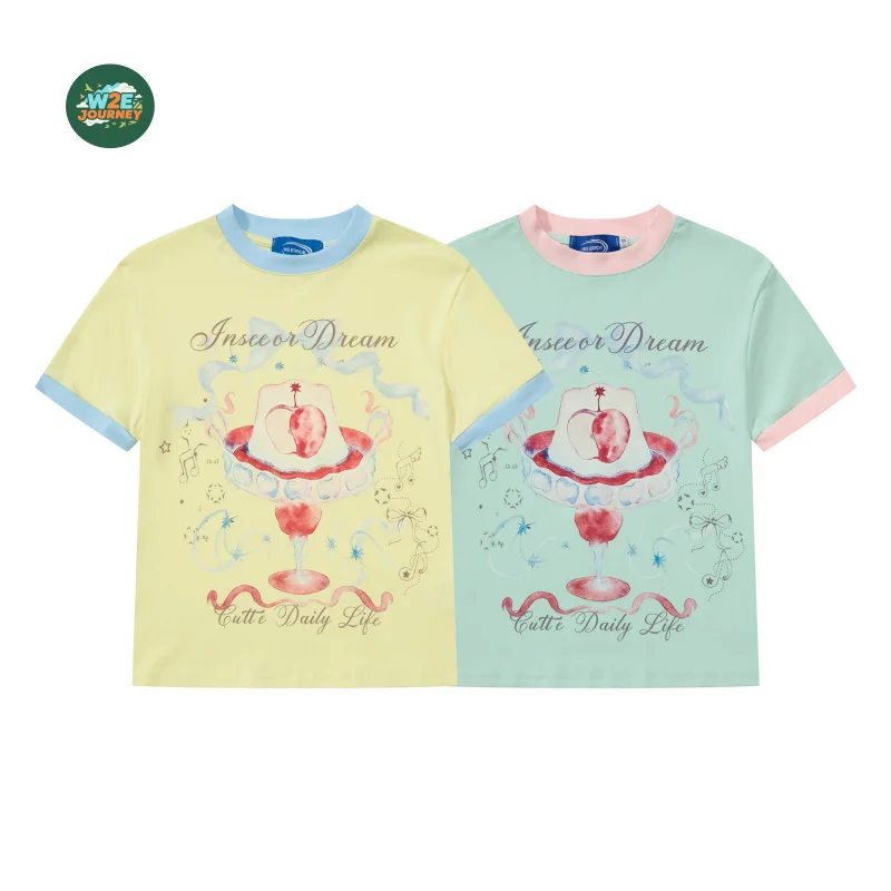 HELLOMARCEL Luxury Quality EU US Size Casual T-Shirt High Street Summer Apple Print Round Neck Short Sleeve T-Shirt For Women
