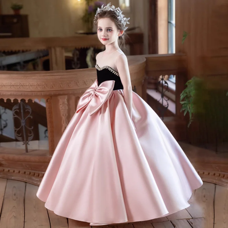 Girls' Evening Dress Exquisite High-End Light Luxury Niche Host Girl Princess Dress Children's Piano Performance Costume