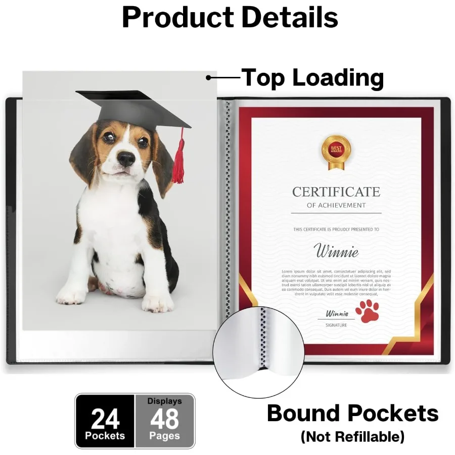 Large 11x14 Binder with 24 Pockets and Plastic Sleeves for Displaying Up to 48 Pages Clear Vertical Presentation Book with Prot