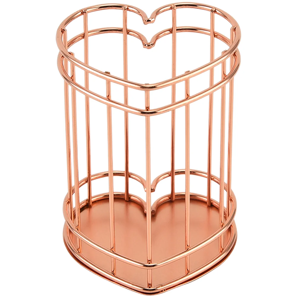 Iron Heart Pen Holder Stationery Desktop Brush Storage Basket Makeup Bucket Pot Stainless Steel Holders